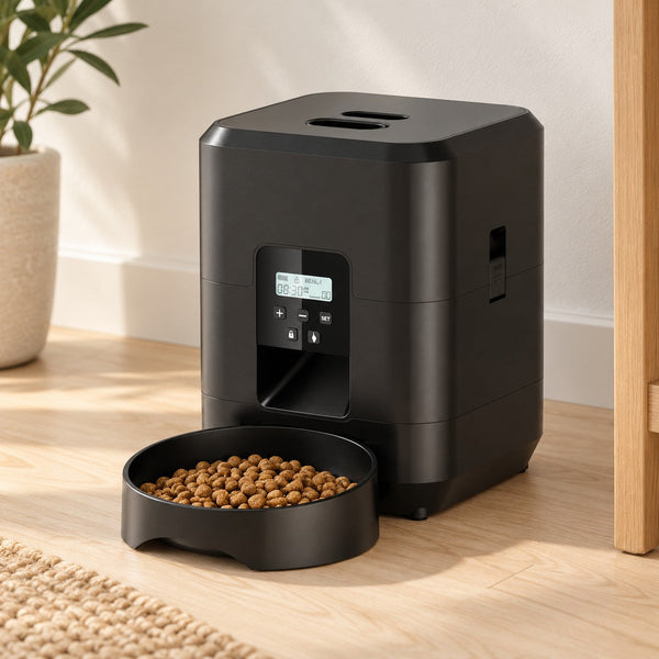 Nordicfall Smart Feeder in black, automatic feeder with display and buttons