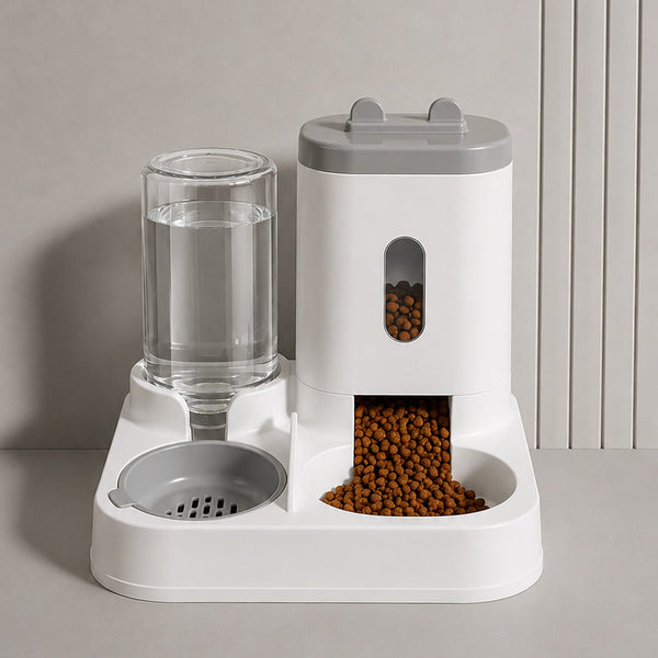 Feeder with a water bottle and food container