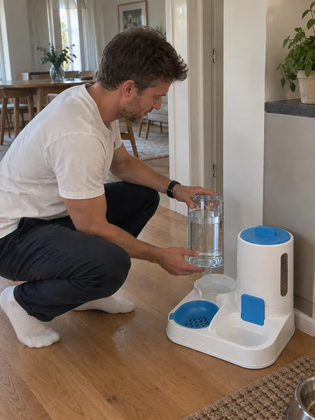 Man filling the feeder's water container